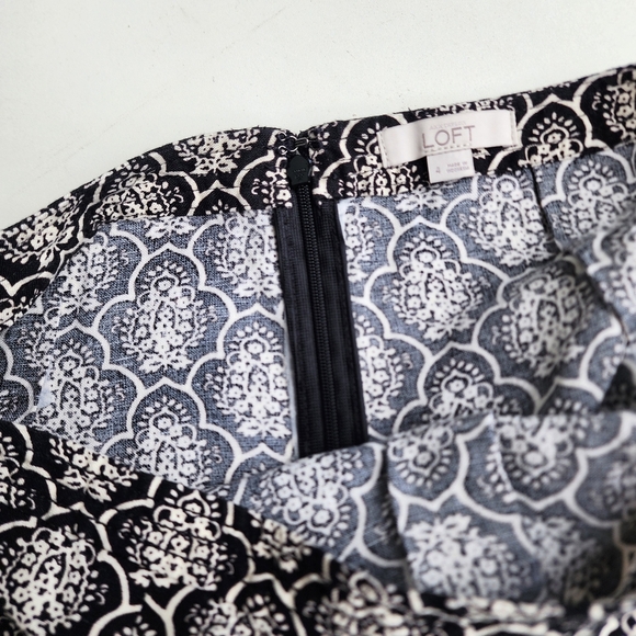 Ann Taylor Loft Womens Linen Blend A Line Skirt Back Zip Black Cream Print Sz 4 - Picture 8 of 11